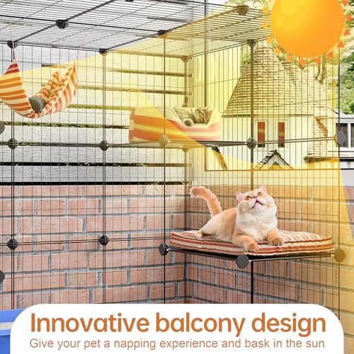 Oneluck 3-Tier Cat Cages Indoor Enclosure DIY Cat Playpen Catio Detachable Metal Wire Kennels Cats Crate Large Extra Exercise Place Ideal for 1 Cat,35.4 Inches