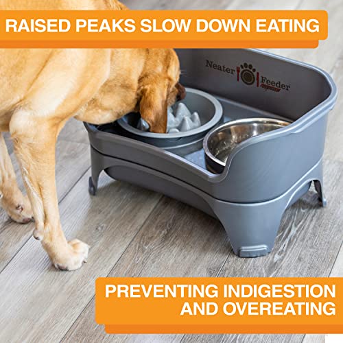 The Niner Slow Feed Bowl - Raised Peaks Slow Down Pets Eating - Fits Elevated Feeders Including Neater Feeder Large Sizes - Gentle on Teeth and Gums - Holds up to 2 Cups (Silver)