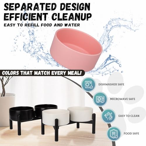 Raised Ceramic Dog Bowl Set - Elevated Double Dishes with Stainless Steel Stand - Food and Water Bowls for Small to Medium Dogs - Each Holds 3.5 Cups (29.57 fl oz) - Grey