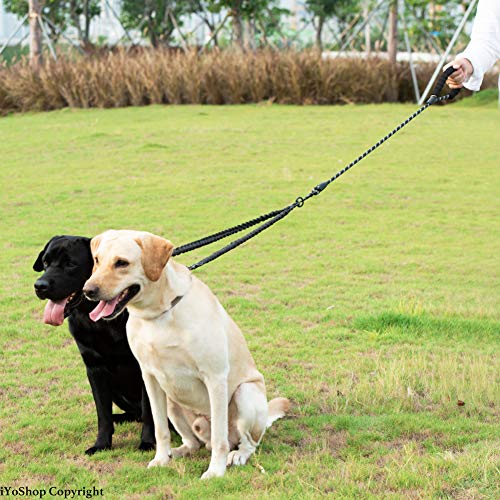 iYoShop Dual Dog Leash - 360° Swivel, No Tangle Walking Leash with Shock Absorbing Bungee for Two Dogs (Medium, 8-35 lbs, Black)