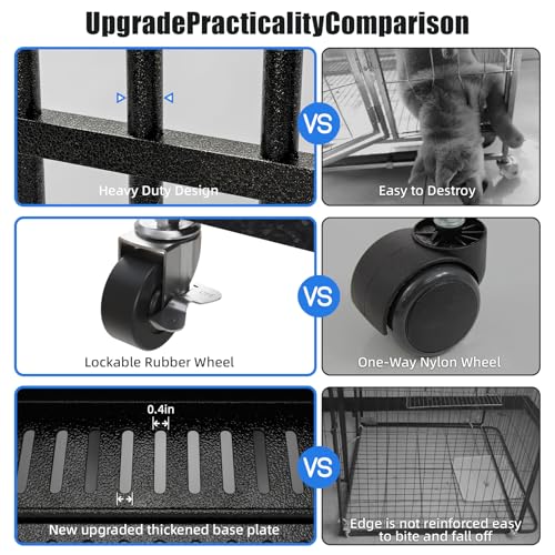 NUGRIART 48 Inch Heavy Duty Indestructible Dog Crate, XL Steel Escape-Proof Kennel for Large Dogs, Double Door Design with 4 Locking Wheels & Reinforced Baseplate, Ideal for High-Anxiety Dogs