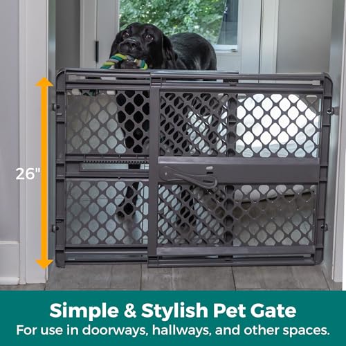 MYPET Essential Petgate: 26-42" Wide Expandable, Pressure Mounted No Tools Needed, Durable Dog Gate for Doorways, Made in USA, 26" Tall, Fieldstone Gray