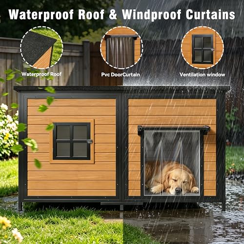 59" Dog House, Extra Large Dog House with Weatherproof Roof for Outdoor Use, Easy to Install and Clean, Anti-Chewing Metal Frame Design for Small Medium Large Dogs