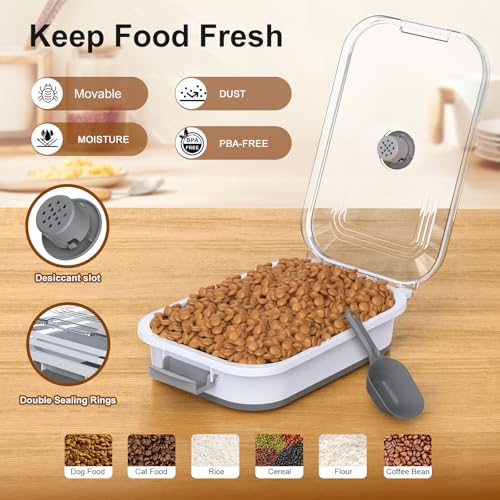 Dog Food Storage Container, 15-23 Lbs Collapsible Dog Food Container with Transparent Airtight Lid, Wheels and Scoop, Travel Pet Food Storage Container for Cat, Dog and Bird, Keep Dry Food Fresh