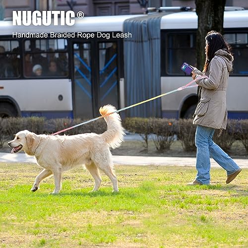 NUGUTIC Dog Leash 5 FT Handmade Braided Cotton Rope Leashes for Small Medium and Large Dogs, New Golden Heavy Duty Metal Clasp, Colorful Macaron