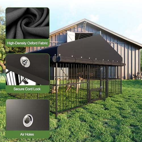 10x10x6 FT Outdoor Dog Kennel with Roof, Heavy Duty Outside Dog Cage for Large Dogs, Metal Pet Enclosure with Triple Safety Locks Dog Fence with Gate