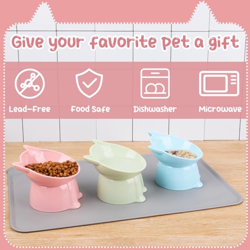 3 Pcs Elevated Cat Bowls 15°Raised Cat Food Bowl with Silicone Mat Whisker Friendly Anti Vomiting Cats Dishes Pet Food and Water Bowls for Indoor Cats Kittens