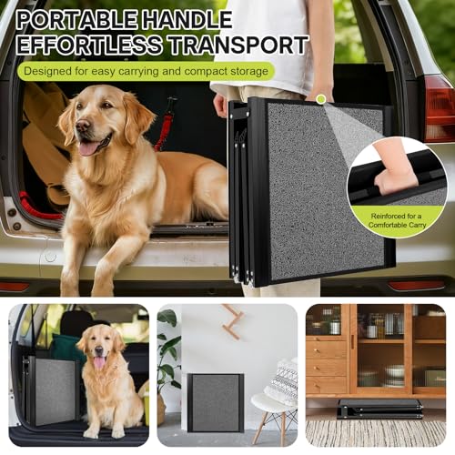 𝟕𝟏'' & 𝟐𝟎" Wide Dog Ramp for Large Dogs, Holds 250LBS & Gentle Slope for Joint Care - Dog Car Ramp with Upgrade Non-Slip Surface - Portable Folding Pet Ramps for Senior Pets Enter into SUV, Truck
