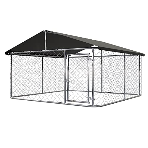 Petony 78"x 78" Outdoor Dog Enclosure Heavy Duty Dog Kennel House Mesh Dog Big Cage Pet Kennel Steel Fence with Secure Lock