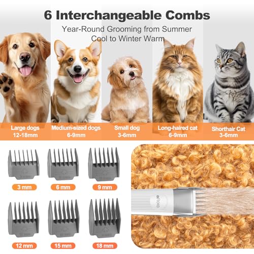 Afloia 6-in-1 Dog Grooming Kit, Pet Grooming Vacuum for Shedding, Dog Hair Vacuum with Clipper Nail Trimmer Grinder, Pet Brush Groomer at Home, Low Noise Cats Hair Remover, 1.5L Dust Cup, White