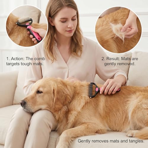 Deshedding Brush for Dogs and Cats: Undercoat Rake Pet Brush for Long Hair - Dematting Comb Removes Tangles Knots and Loose Fur, Grooming Tool for Thick Coats (blue, L)