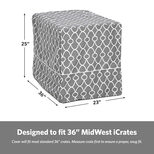 MidWest Homes for Pets Dog Crate Cover with Teflon Fabric Protector, Poly-Cotton Privacy Kennel Cover Fits Most 36-Inch Crates, Gray Designer Print, Washable, Reduces Barking
