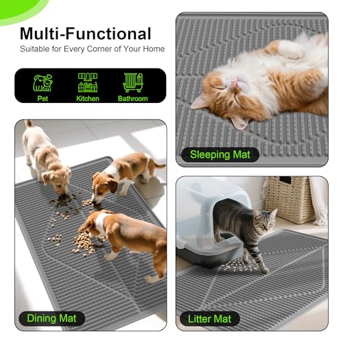 Mofason Cat Litter Mat XXL - Waterproof Kitty Litter Box mat for Floor - Extra Large Pet Trapping Litter Rug Pad - Silicone Cat Supplies & Accessories for Indoor Cats (38" x 25") -Grey