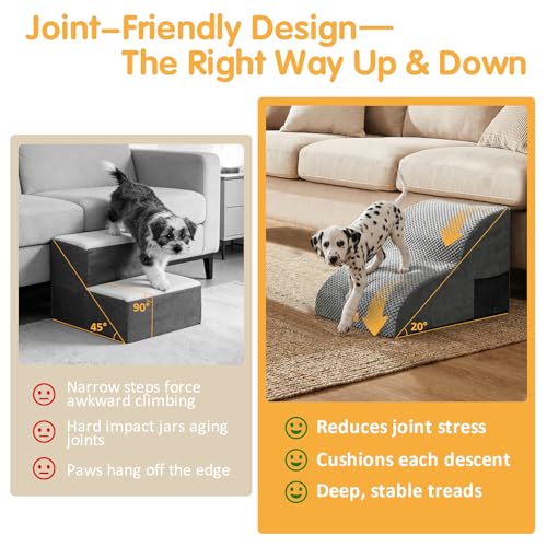 Topmart High Density Extended Foam Dog Ramp&Steps 2 Tiers,11.8" High,Non-Slip Dog Stairs,Soft Foam Pet Ladder with Removable Cover,Best for Injured,Older Cats,Pets with Joint Pain