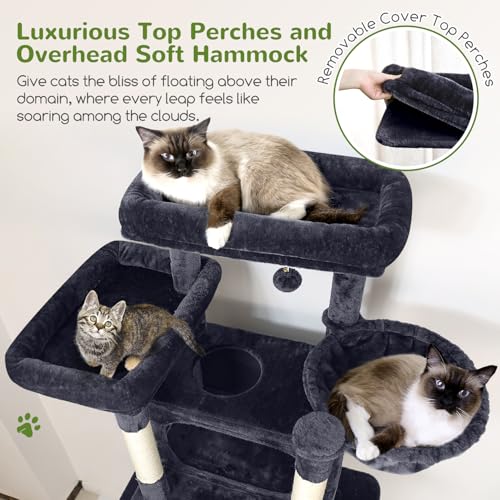 Globlazer XXL Giant Cat Tree, 83 Inch Heavy Duty Tall Cat Tower for Indoor Cats Large Adult, Multi-Level Large Cat Condo with 8 Scratching Posts, Hammock, 2 Cat Caves, 2 Platform, F83B, Dark Grey