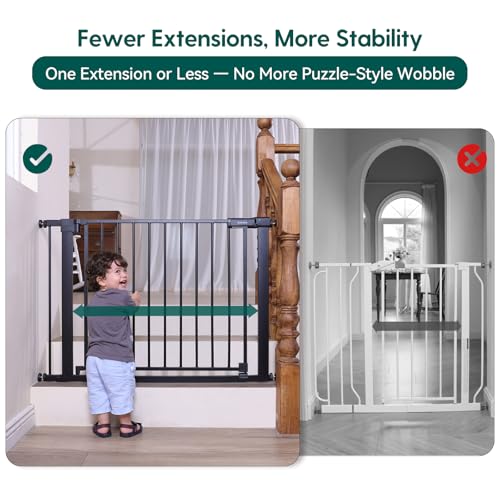 Babelio Baby Gate for Doorways and Stairs, 26-31" Pet Gate with Wide Walk Thru Door and Lock Indicator, No Drill Pressure Mounted Safety Gate with Double Lock and Self-Closing, Black
