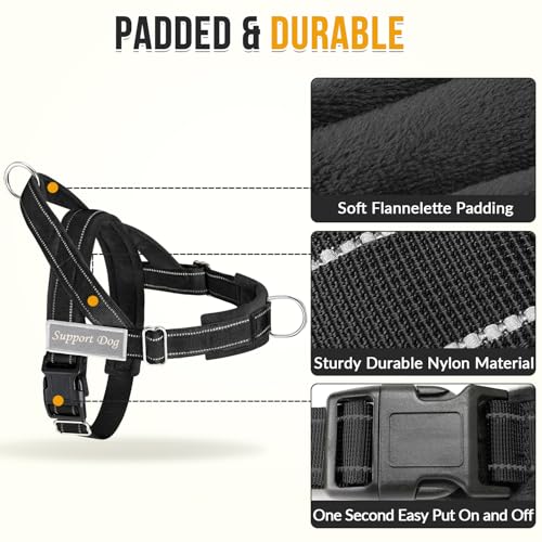 SlowTon No Pull Dog Harness - Heavy Duty Dog Harness and Leash Set for Medium Large Dogs, Reflective Tactical Harness with Soft Padded and Front Clip for Easy Walk and Training (Black L)