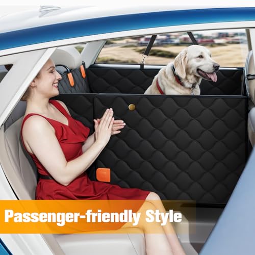 PETICON Convertible Back Seat Extender for Dogs, Dog Car Seat Cover Hard Bottom Holds 400 lbs, Waterproof Dog Hammock Backseat Protector with Mesh Window for Cars, Trucks and SUVs