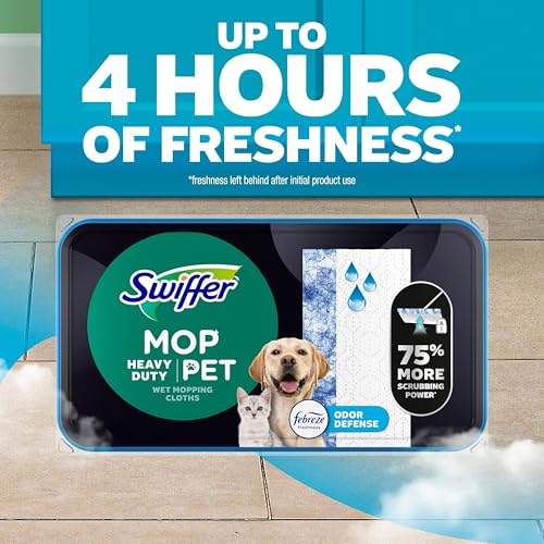 Swiffer Heavy Duty Mop Wet Multi-Surface Cloth Refills for Floor Mopping and Cleaning, Pet with Febreze Odor Defense, 20 count