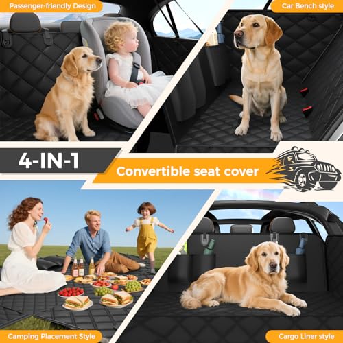 Elouta Dog Car Seat Cover for Back Seat,100% Waterproof Scratch Proof Nonslip Seat Cover,600D Heavy Duty Scratch Soft Dog Hammock for Car for Cars Trucks and SUVs Black
