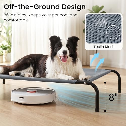 Love's cabin Elevated Cooling Dog Bed for Large Dogs, Portable Indoor & Outdoor Raised Pet Dog Cat Cot, Durable Summer Frame with Breathable Mesh, Grey, 48 inches