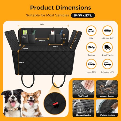 Elouta Dog Car Seat Cover for Back Seat,100% Waterproof Scratch Proof Nonslip Seat Cover,600D Heavy Duty Scratch Soft Dog Hammock for Car for Cars Trucks and SUVs Black
