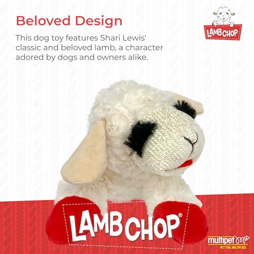 Multipet Lamb Chop Dog Plush Toy - Squeaky Toy for Small & Medium Dogs - Extra Soft Plush - Stuffed Animal for Cuddling & Playing (10", Cream, 5 Squeakers)
