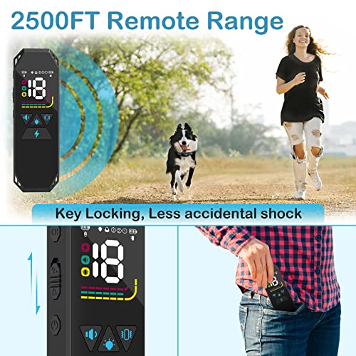 Dog Training Collar with Remote Control, 2500FT Coverage Range and 4 Training Modes, IP67 Waterproof Rechargeable E Collar for Dogs Training for All Breed