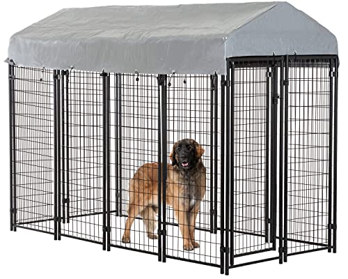BestPet 8'x4'x6' Heavy Duty Outdoor Dog Kennel, Galvanized Welded Metal Dog Pen with UV-Resistant Waterproof Roof & Cover, Large Dog Playpen Crate Fence for Camping, Backyard