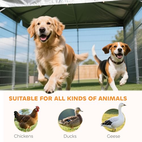 PawHut Outdoor Dog Kennel, Heavy Duty Dog Run Outdoor Fence with Waterproof Cover, Galvanized Chain Link, Secure Lock, for Large Sized Breeds, Chickens, Ducks, 20' x 7.5' x 5'