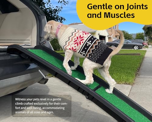 PawStep 50894 Pet Ramp for Dogs & Cats – Foldable Portable Dog Ramp with Poly Grass Non-Slip Surface, Lightweight Travel Ramp for Cars, SUVs, Beds & Couches