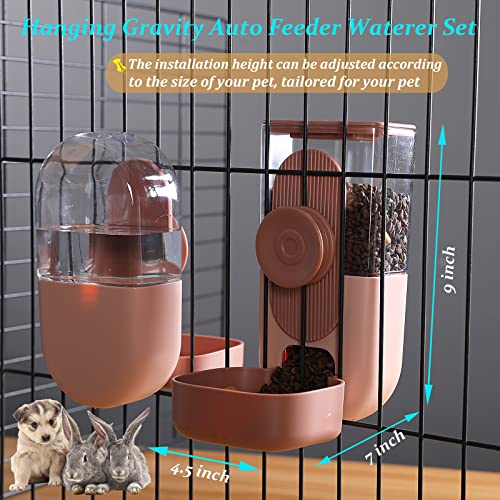 Kenond 35oz Hanging Automatic Pet Food Water Dispenser, Auto Gravity Pet Feeder and Waterer Set, Cage Cat Food Bowl Dog Feeding Station for Puppy and Kitten Rabbit Chinchilla Hedgehog Ferret (Pink)
