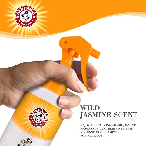 Arm & Hammer Ultra Fresh Waterless Dog Bath Spray, Baking Soda Deodorizer No-Rinse Dry Dog Shampoo for Between-Bath Odor Control and Coat Freshening, White Jasmine Scent, 10 Fl Oz