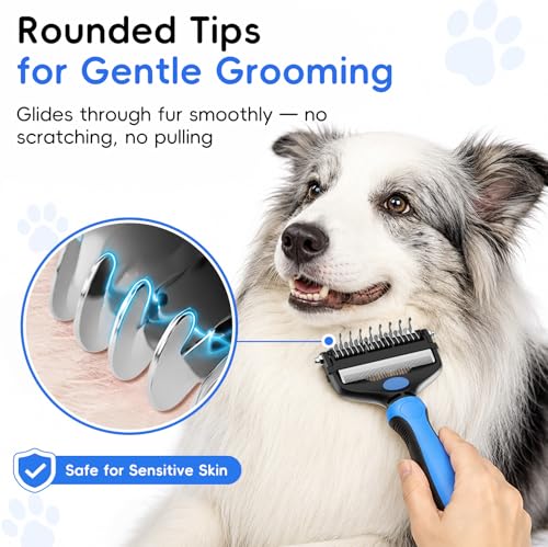 AXEFUN 3-in-1 Professional Pet Grooming Brush for Dogs & Cats – Dematting Comb, Undercoat Rake & Deshedding Tool for Long & Short Hair, Heavy Shedding & Matted Fur (Blue)