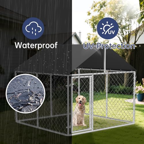 ATTAV Large Outdoor Dog Enclosure,Heavy Duty Dog Kennel with Roof,Galvanized Steel Dog Cage Fence with Double Safety Locks(6.56'x 6.56')