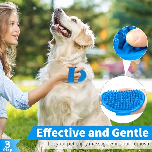 Comotech 6PCS Dog Bath Brush & Dog Toothbrush | Adjustable Handle Shampoo Brush & Scrubber for Short & Long Haired Dogs & Cats | Effectively Solve Odor & Stain Removal Problems (Blue Blue Blue.)