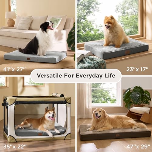 Bedsure ComfyFleece Dog Beds Large Sized Dog- Orthopedic Pet Beds for Crate with Removable Machine Cover, NOT Waterproof Egg Crate Foam Puppy Mat for Pets Up to 50 lbs, 35x22x2.8, NOT Chewproof
