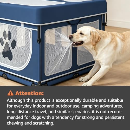 LOOBANI Foldable Dog Playpen with Cover: 1 Min Setup Pet Puppy Playpen Indoor, Sturdy Reinforced Steel/Iron Frame Dog Fence, Portable Whelping Box for Home Dog Cat Rabbit-43.3"x43.3"x27.1"│Patented