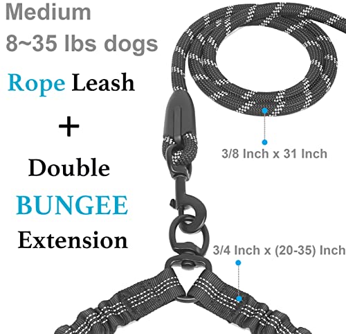 iYoShop Dual Dog Leash - 360° Swivel, No Tangle Walking Leash with Shock Absorbing Bungee for Two Dogs (Medium, 8-35 lbs, Black)