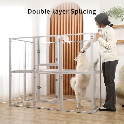 Clear Acrylic Dog Play Pen Indoor Pet Enclosure for Small Dogs & Cats, Outdoor Use with Door, Easy Assemble & Cleaning