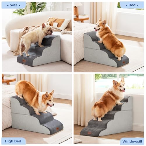 ZOMISIA Dog Stairs Ramp for High Beds Up to 25" - 5 Step Pet Stairs for Small to Large Dogs, 35D Foam Dog Steps for Couch with Non-Slip Bottom Grey