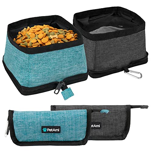 PetAmi Collapsible Dog Bowls 2 Pack, Food and Water Bowls Travel Set, Portable Pet Dish No Spill, Foldable Lightweight BPA Free Leakproof Bowls, Camping Hiking Walking Outdoor Gear Accessories, Blue