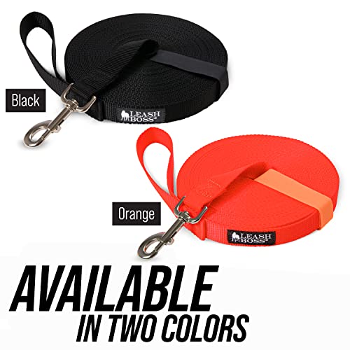 Leash Boss Free Range - Long Dog Leash for Large Dogs + Drawstring Backpack - 1 Inch Nylon Training Lead with Padded Handle (Black) (30 Ft)