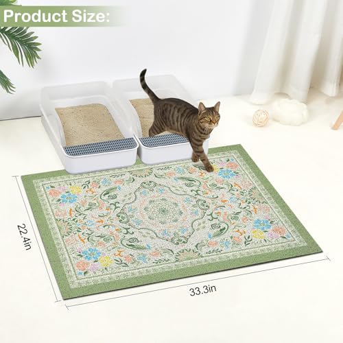 Glittme Cat Litter Mat with Non-Slip Bottom Litter Box Mat 33"X22" Litter Trapping Mat Easy to Clean Washable Cat Food Mat for Kitty,L