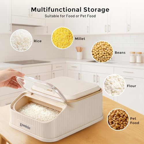 ZOMISIA 15lbs Dog Food Storage Container - First-in, First-out Easy Dispense Base for Freshness, Cat Food Storage Containers with Transparent Lid and Scoop