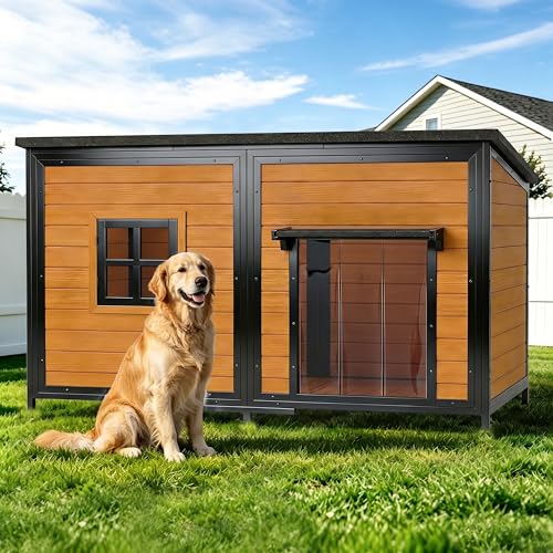 59" Dog House, Extra Large Dog House with Weatherproof Roof for Outdoor Use, Easy to Install and Clean, Anti-Chewing Metal Frame Design for Small Medium Large Dogs