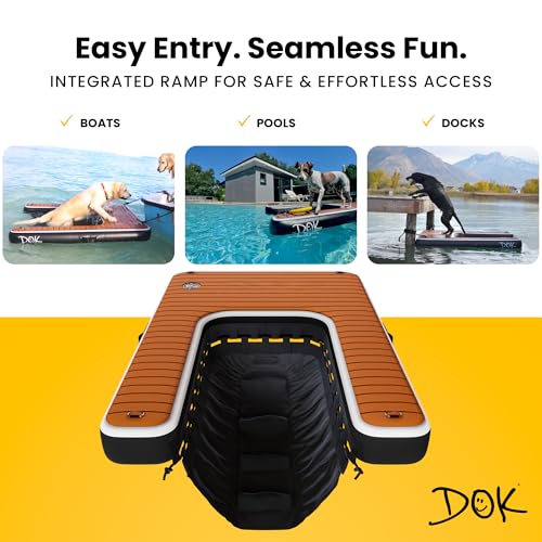 DOK Dog-DOK Inflatable Dock Platform: Safe & Easy Water Access for Dogs Up to 250 lbs; Floating Non-Slip EVA Foam with Dog Boat Ramp for Pool, Dock, & Lake | Military Grade & High Visibility