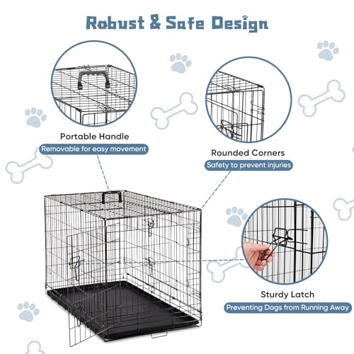 DUMOS Dog Crate, 36 Inch Medium Double Door Dog Cage with Plastic Leak-Proof Pan Tray, Handle, Folding Metal Wire Pet Kennel for Indoor, Outdoor, Travel