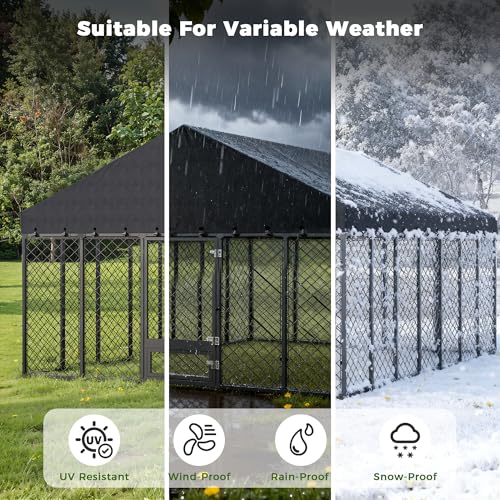 10x10x6.4 FT Large Outdoor Dog Kennel with Roof, Heavy Duty Anti-Rust Metal Dog Enclosure Fence for All Weather Resistant, Secure Double Locks for Large Dogs Outsides