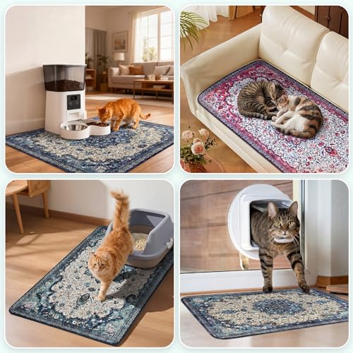 Hompet Cat Litter Mat 2 Pack, 18x28 Machine Washable Trapping Mats for Cats, Super Absorbent & Urine-Proof Cat Litter Box Mat for Floor, Waterproof & Non Slip Kitty Litter Rug